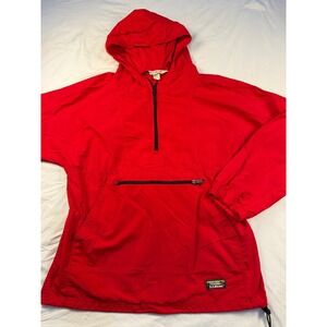 Vintage LL Bean Red Anorak Hoodie Pullover Jacket Hooded Pocket Drawstring L‎
